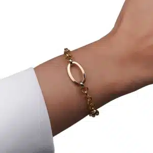 دستبند طلا پلاک بیضی دورنگ