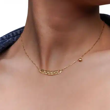 گردنبند طلا زنانه مینیمال مدل میلهای حلقوی با آویز فرعی گردنبند طلا زنانه مینیمال مدل میلهای حلقوی با آویز فرعی