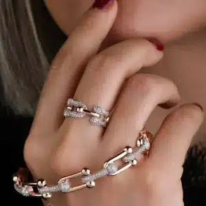 ست طلا هاردور لینک نگین‌دار فشن